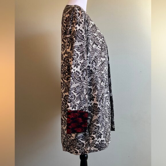 Lace Printed LIMELIGHT 2 PC Open Front Jacket Blazer with Red Lining - Picture 9 of 17